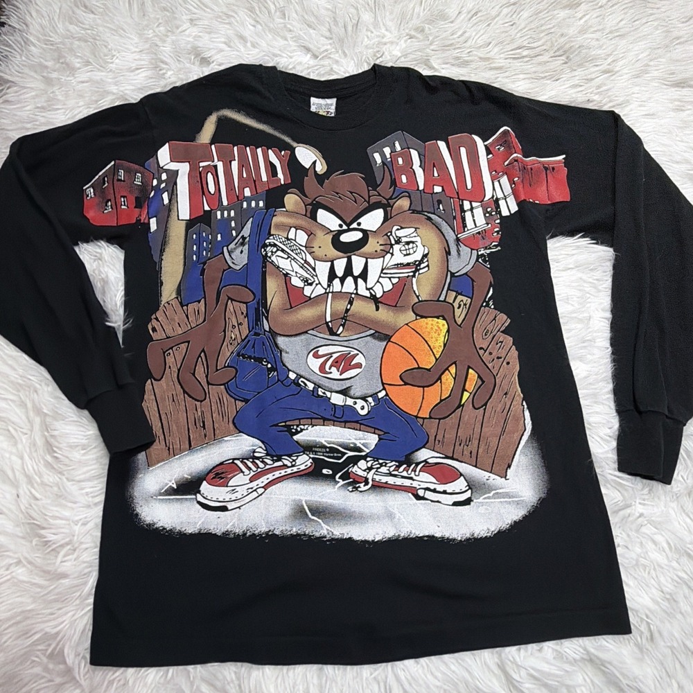 RARE 90's Freeze Looney‎ Tunes Taz Devil Totally Bad Basketball Men XL Shirt VTG